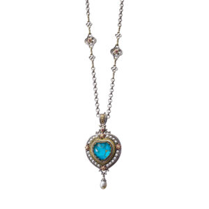 Majestic Gerochristos Byzantine pendant with heart-shaped turquoise stone doublet in the center