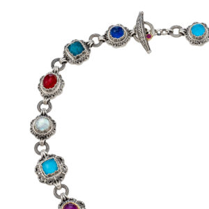 Impressive multi-stone Gerochristos necklace decorated with colorful double stones and filigree designs